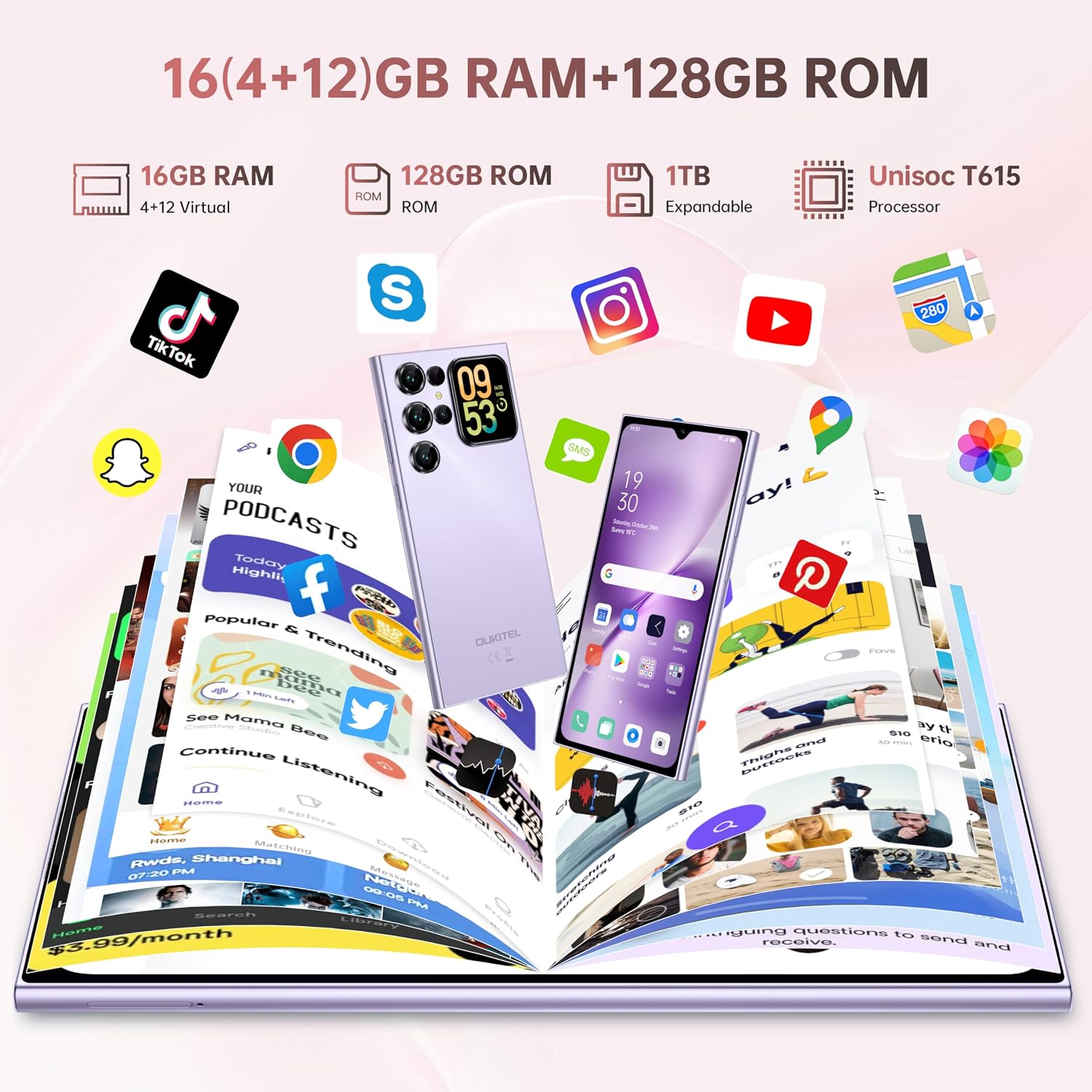 OUKITEL C62 Smartphone 6,88 pouces Batterie 5150 mAh Corps ultra-fin 9,5 mm (4 Go + 128 Go) Violet Double SIM