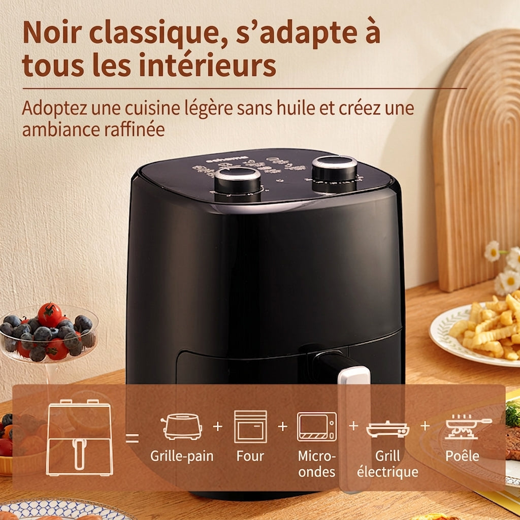 ochama Friteuse sans huile 3,2 L, friteuse électrique multifonction pour la maison, 1250 W, cuisson par air chaud, contrôle précis de la température et de la durée, intérieur antiadhésif
