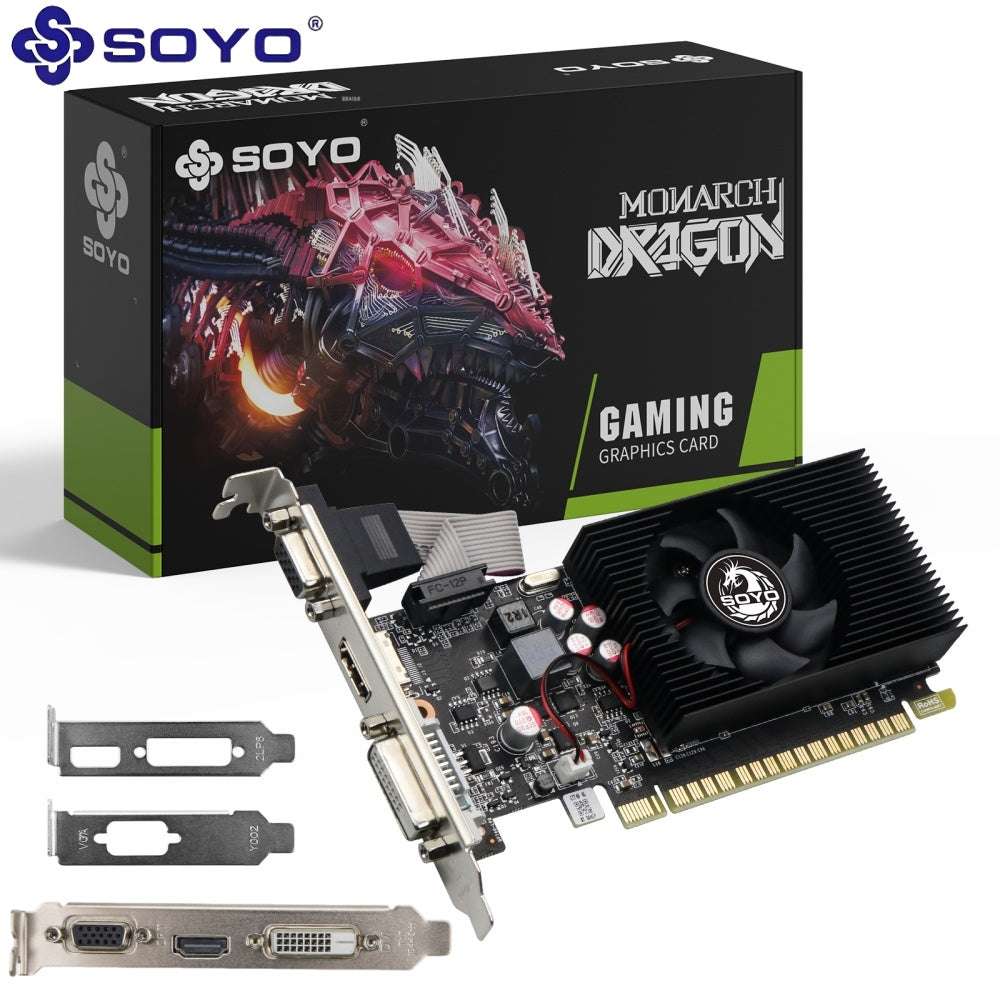 SOYO GT740 4 Go DDR3 Carte graphique gaming - NVIDIA Geforce GT740, PCIe 3.0 16x, Ports VGA DVI, Idéal pour le jeu & le multimédia, Carte graphique gaming | Design esthétique | Carte de jeu durable