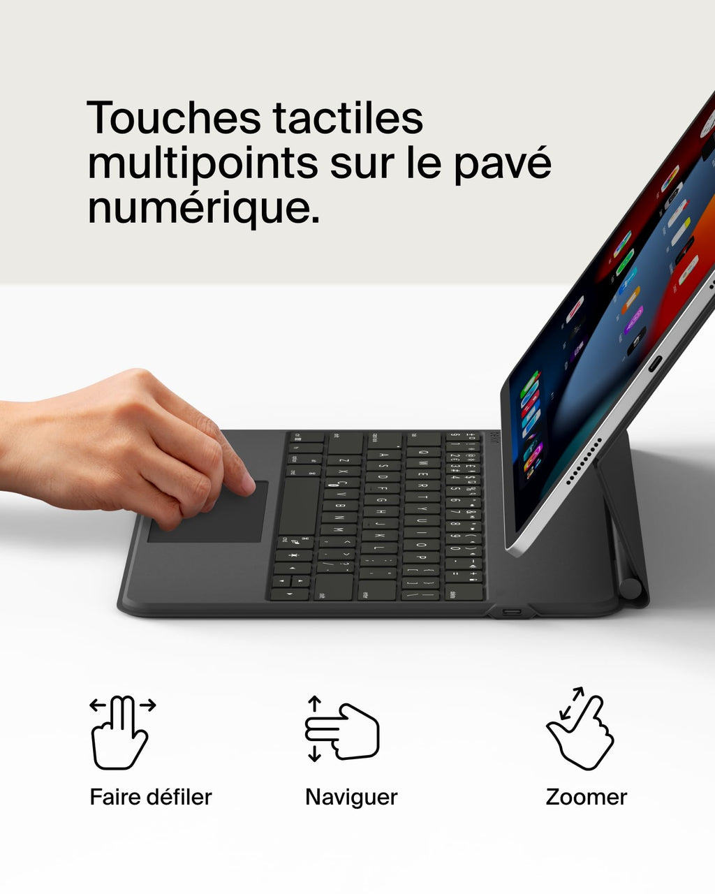 Belkin Pro Étui clavier pour iPad avec support magnétique, rétroéclairé, touches tactiles multipoints, compartiment pour Apple Pencil, clavier sans fil AZERTY pour iPad M4 Pro 13"