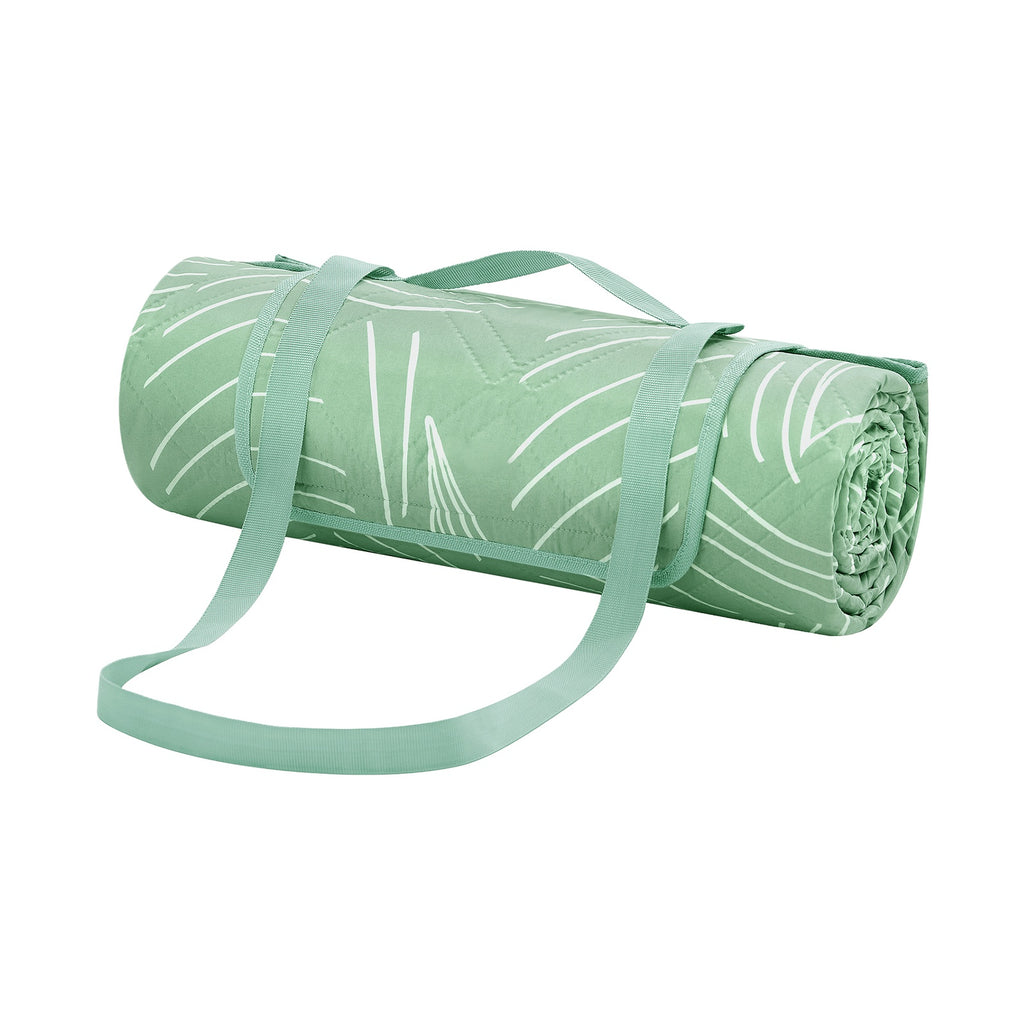 JOYFURNOS Couverture de Pique-nique, 200 x 200 cm, 4 Piquets de Sol, Hydrofuge, Lavable, Pliable, Motif Feuilles et Vert