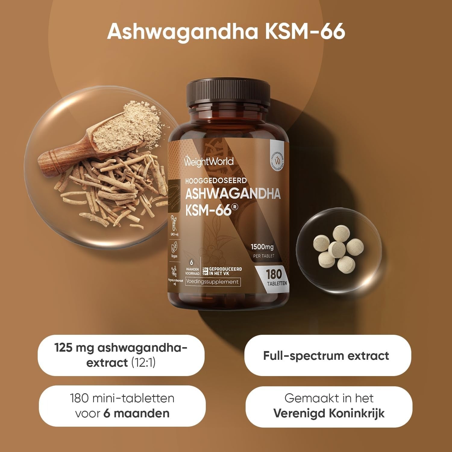 WeightWorld Extrait d'ashwagandha (KSM-66) 1500 mg 180 comprimés