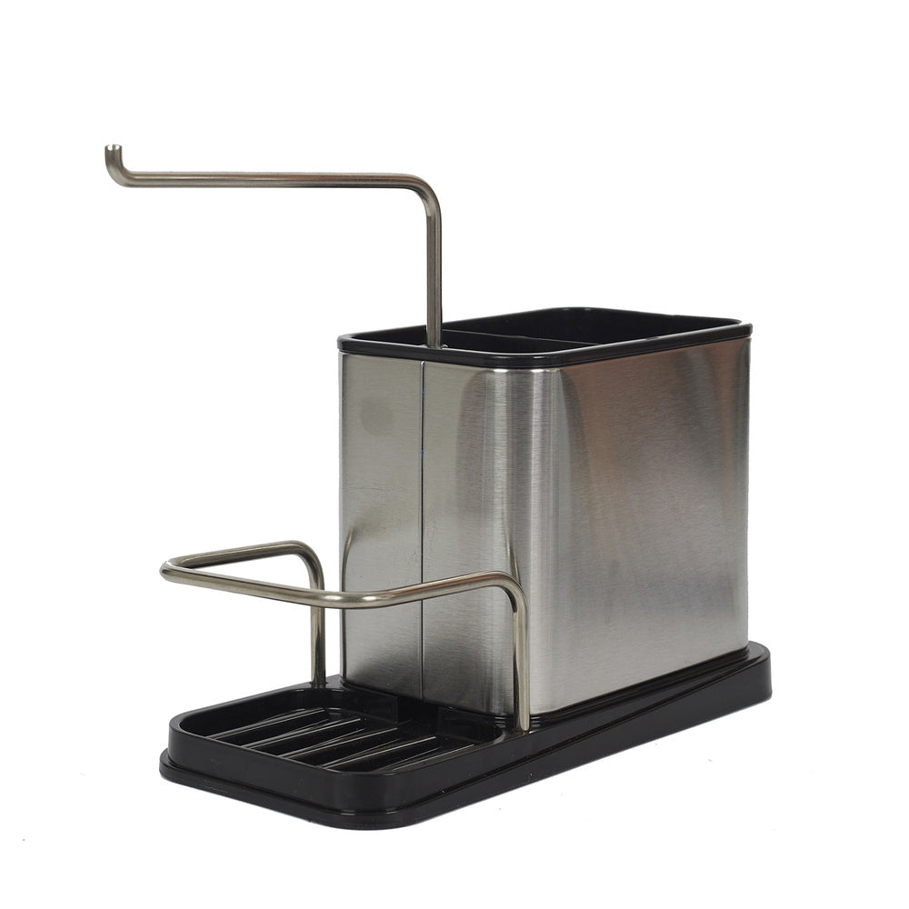 JE CHERCHE UNE IDEE Porte-éponge et brosse en acier inoxydable 22 x 10 x 13 cm