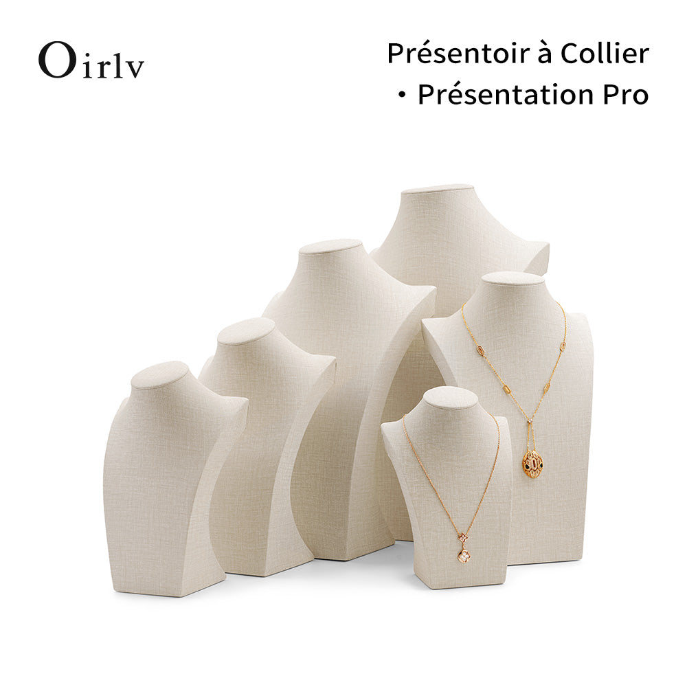 Oirlv Support de présentation pour mannequin, support de collier et pendentif en lin, support de bijoux pour buste, support de collier et pendentif, accessoire de présentation pour vitrine