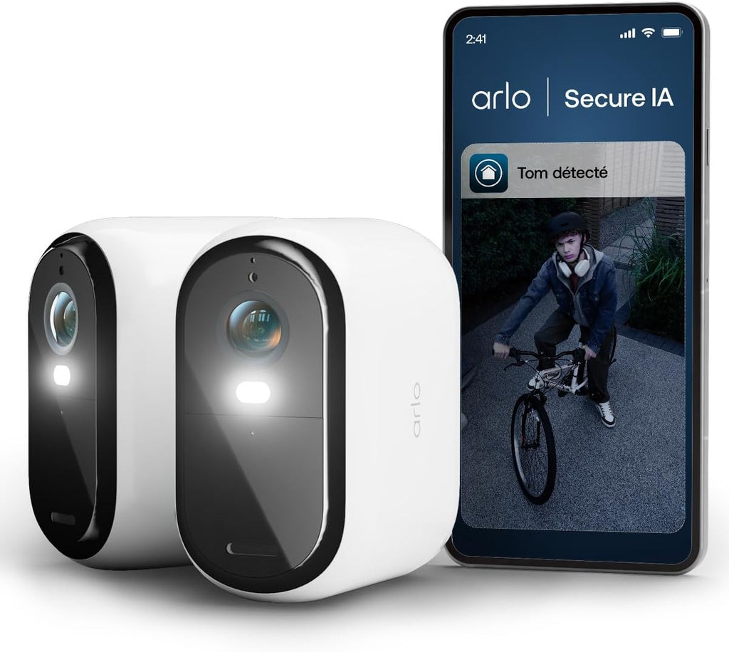 Arlo VMC3280-100EUS Caméra de Sécurité Extérieure WiFi Essential 3 2K, Kit de 2 caméras Blanc