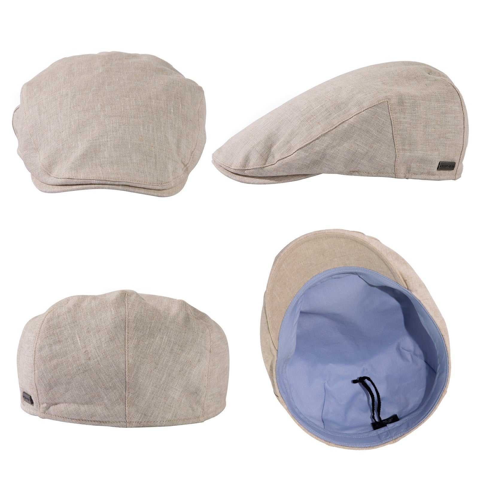 TOP-EX Casquette gavroche en lin 100 % pour homme, intérieur en coton, taille M/L - Beige