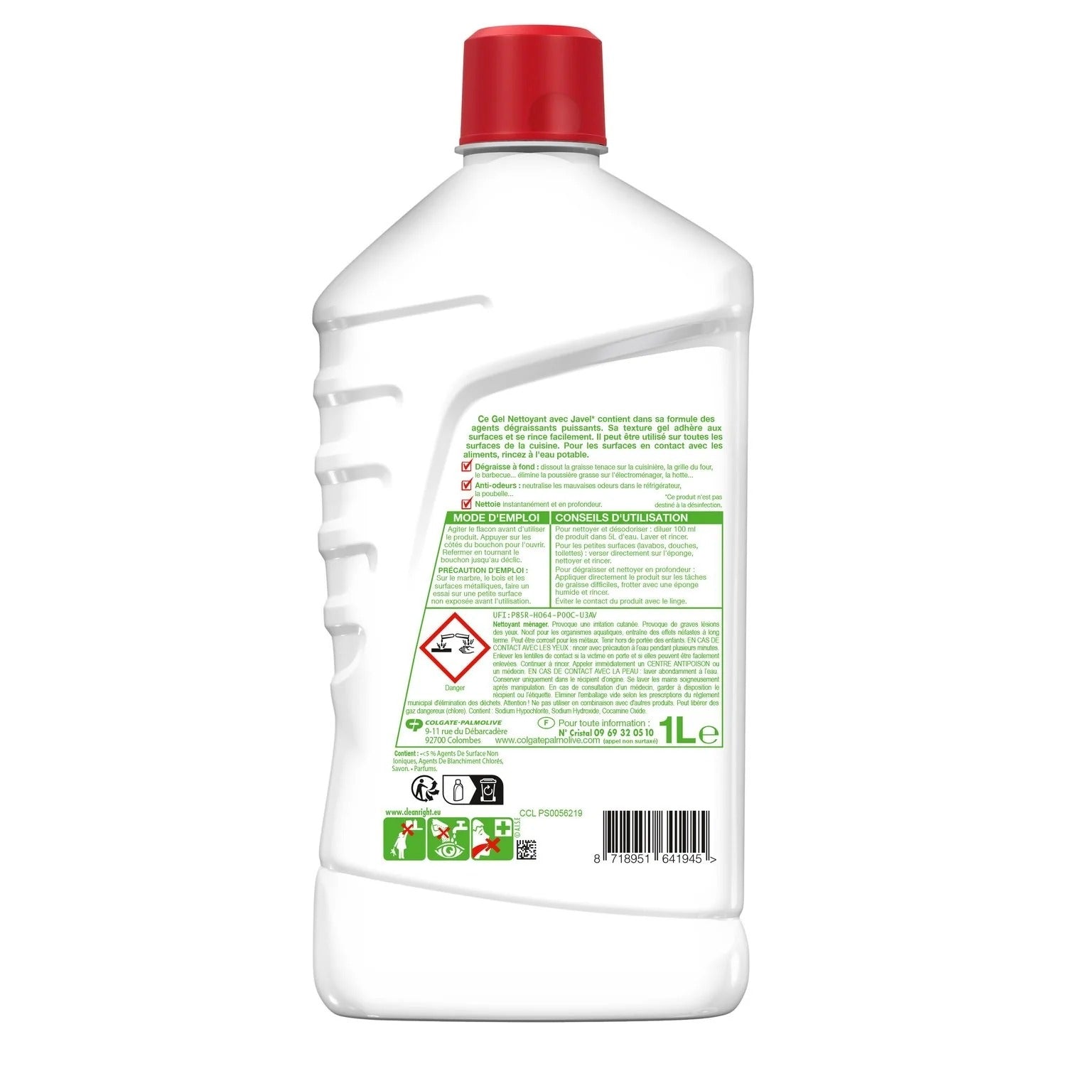LA CROIX Gel nettoyant ménager ultra dégraissant à la javel 1 L
