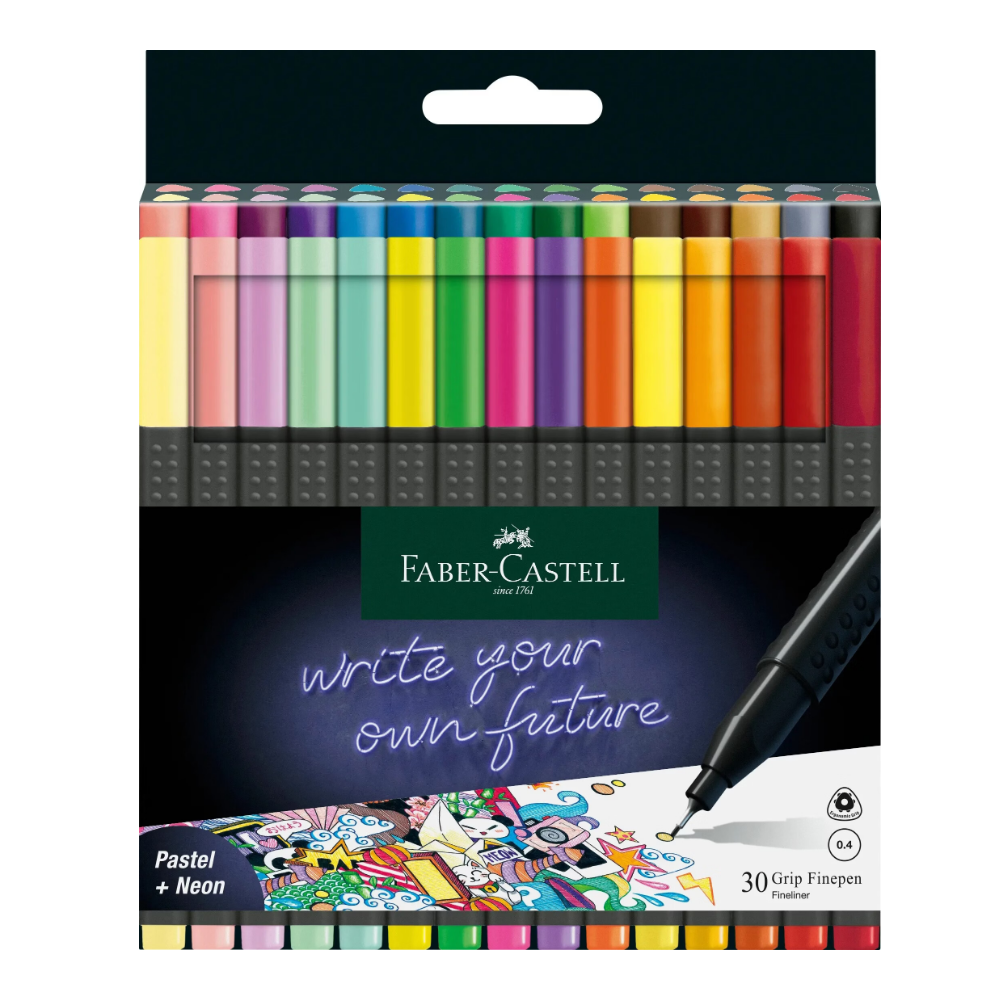 Faber-Castell Lot de 30 feutres Finepen Grip 0,4 mm