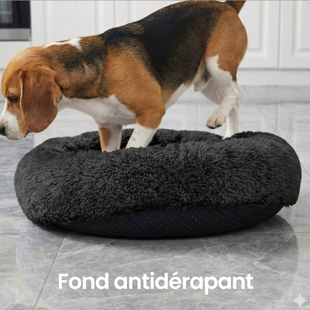 JOYFURNOS Lit donut apaisant moelleux pour chien avec housse amovible lavable, Noir
