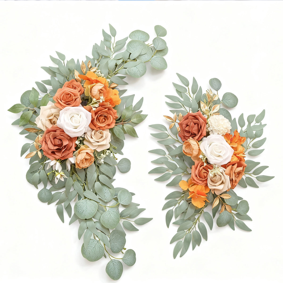 Wei's moment Set de 2 Guirlandes de Fleurs Artificielles pour Bâches d'Accueil de Mariage Décorations Florales, Fleurs d'Arche de Mariage Orange Brûlé pour Cérémonie de Mariage