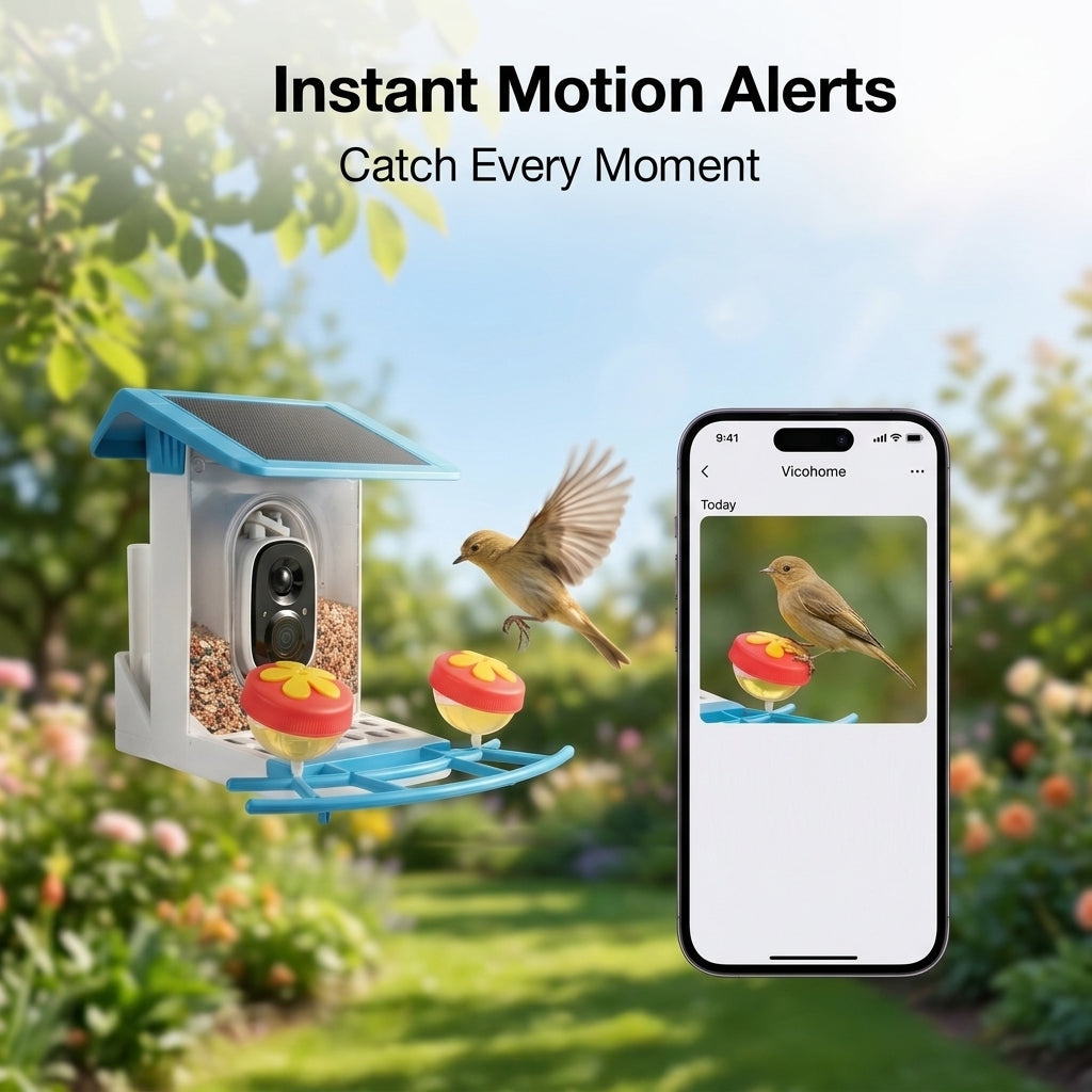Blinkit Bird Villa - Mangeoire d’extérieur pour oiseaux 1,2 L, batterie 4400 mAh, caméra intelligente IA en nuage avec vision nocturne LED, audio bidirectionnel
