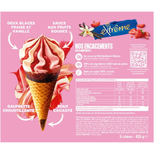 EXTRÊME Cônes glacés Fraise Vanille x6 426g