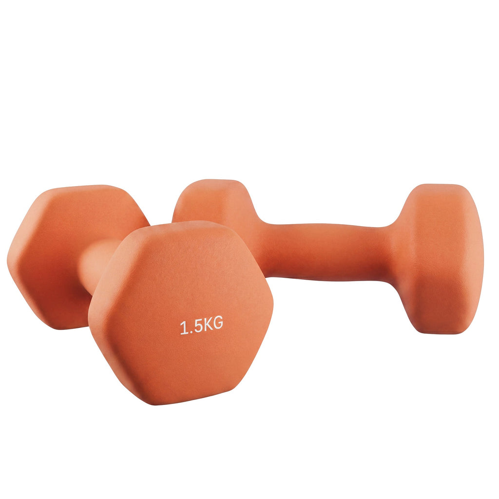 JOYFURNOSPaire de poids à main en néoprène, 2 x 1,5 kg, Haltères hexagonaux, Exercice de fitness pour entraînement à domicile, Orange