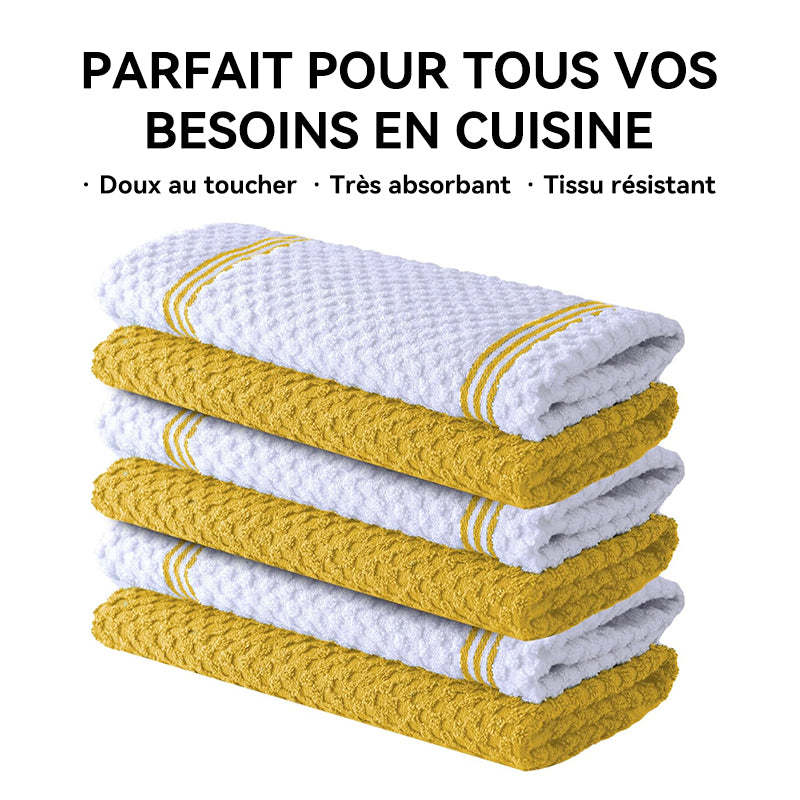 JORDAN&JUDY Lot de 6 torchons de cuisine jaunes, doux et durables, ultra-absorbants, sans peluches, 40 x 66 cm