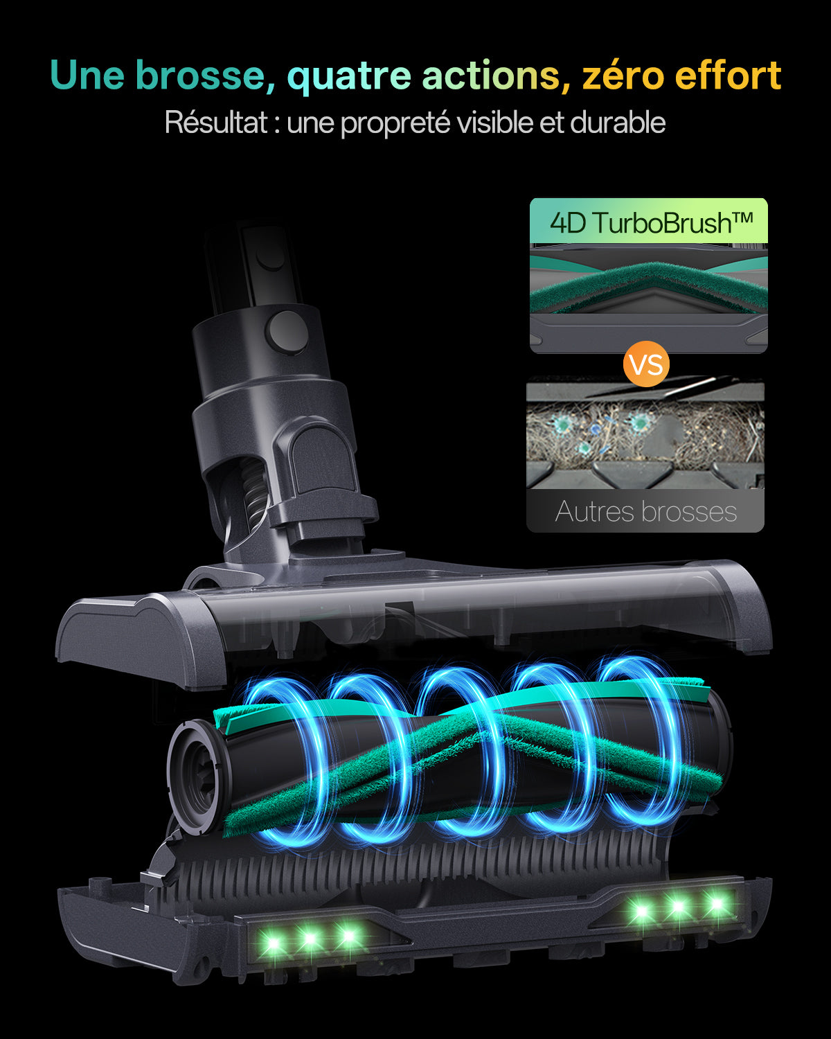 Aspirateur sans fil Vactidy V15 avec fonction de lavage, aspiration puissante de 65 kPa, autonomie de 60 min, tube flexible, technologie GreenEye, chargement mural, anti-emmêlement