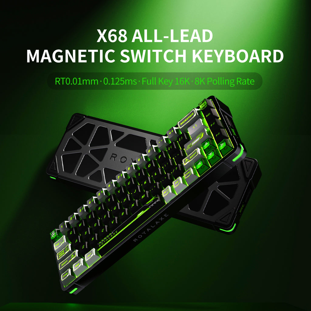 Clavier Royalaxe X68 Full Aluminium | Switchs Gateron Magnetic Jade | Disposition US Layout QWERTY | Clavier Mécanique Gamer Filaire RT FPS (Valorant, CS2)