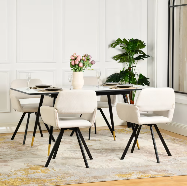 Table à Manger Extensible Urban Meuble en Motif Marbre Blanc 120-160x80x75cm