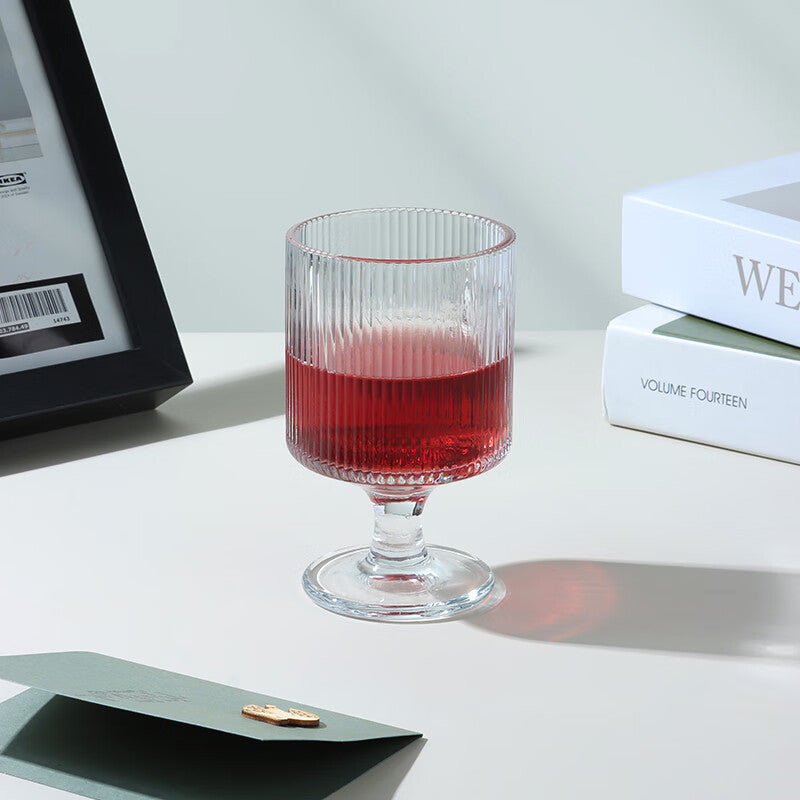 BJ Verres à Vin à Pied 250ml avec Cannelures Verticales, Lot de 2