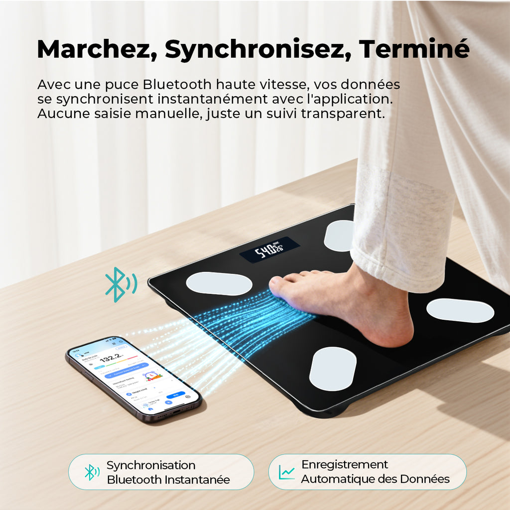 Sparoma ADL-26Black pèse-personne impédancemètre numérique noir – balance connectée Bluetooth avec suivi par application, gestion de santé multi-utilisateur, alimenté par 2 piles AAA (piles non incluses), capacité 180 kg/400 lb