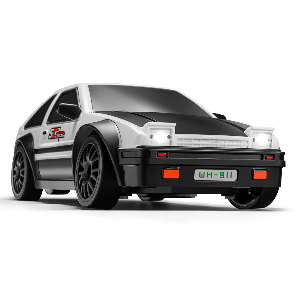 Voiture de Drift RC 4WD Échelle 1:24, Stabilisateur Gyroscopique Réglable, Lumières LED, Pneus Doubles, Blanc
