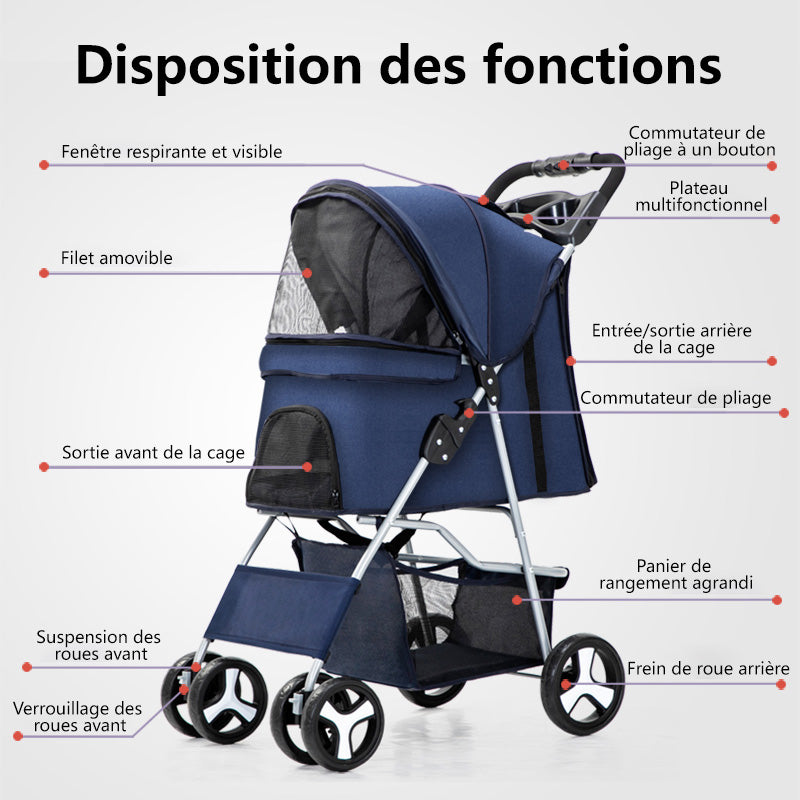 Poussette pour animaux de compagnie pliable à une main Blinkit, facile à plier, tissu Oxford 600D, fenêtres multi-faces, panier de rangement extra-large, super porteur DTC-804