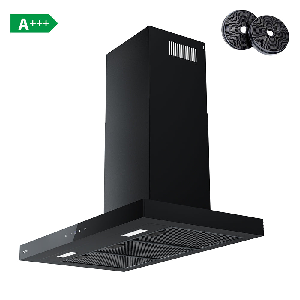 CIARRA Hotte aspirante à recyclage 90 cm, Wi-Fi et commande tactile par application, 650 m³/h, murale, 4 vitesses avec booster, noire, filtres en aluminium, classe énergétique A+++