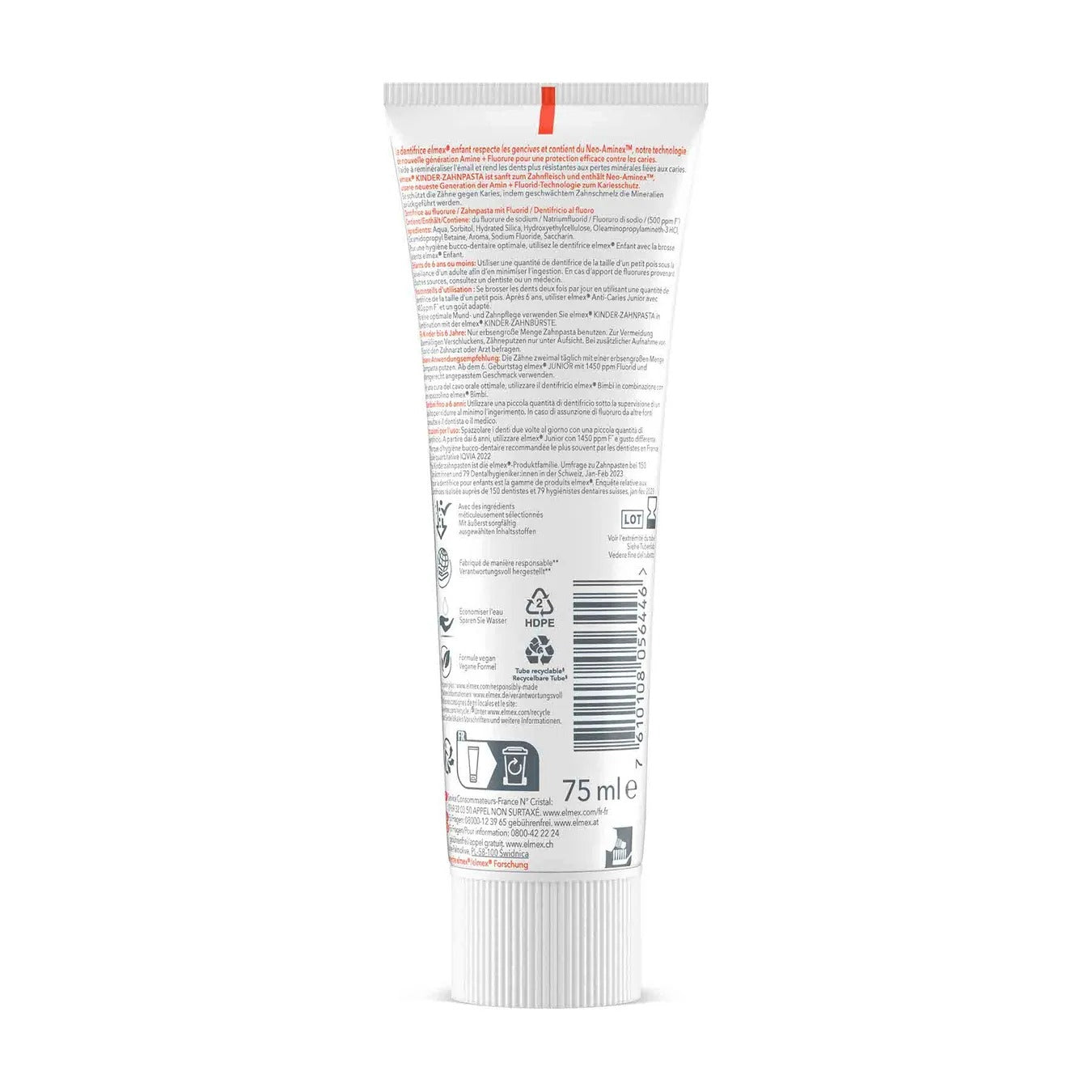 elmex Dentifrice Enfants 0-6 ans Protection Caries au Fluide d'Amine 75 ml