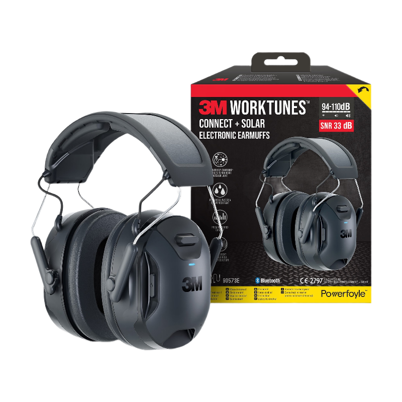 3M™ WorkTunes™ 90573E-1 Protection auditive sans fil jusqu'à 33 dB Connect & Solar avec technologie Bluetooth® - Noir