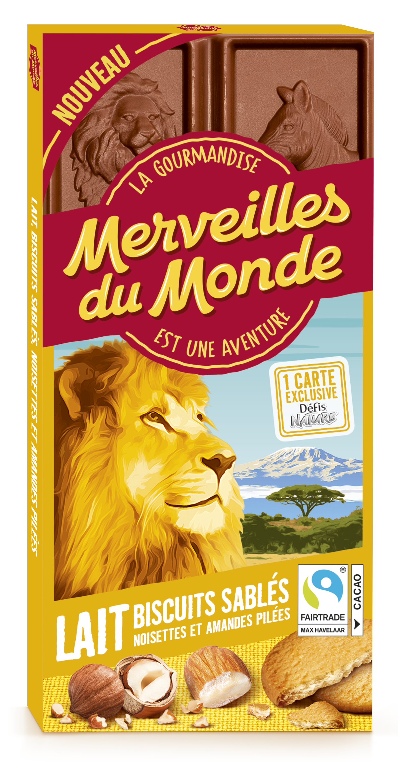 Merveilles du Monde Chocolat Lait, Amandes et Noisettes pilées & Biscuits sablés 100 g