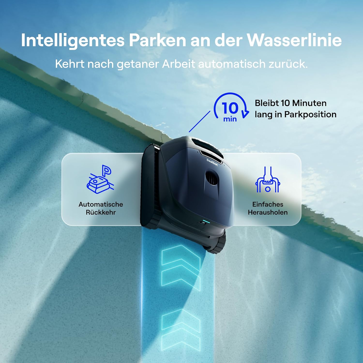 Beatbot M10 Version Robot de Piscine Sans Fil — Fond/Parois/Ligne d'Eau/Plages Sous-marines, Aspiration 25 700 L/h, Stationnement Intelligent sur la Ligne d'Eau