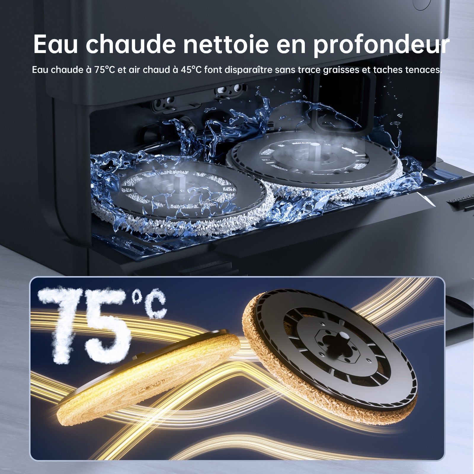 JONR X1 Max Robot Aspirateur Laveur Tout-en-un, Bras Doubles Extensibles, Aspiration 20 kPa, Lavage Eau Chaude 75°C, Séchage Air Chaud 45°C, Anti-emmêlement des Cheveux, Évitement Obstacles IA - Noir