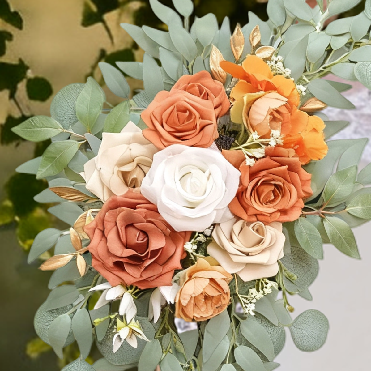 Wei's moment Set de 2 Guirlandes de Fleurs Artificielles pour Bâches d'Accueil de Mariage Décorations Florales, Fleurs d'Arche de Mariage Orange Brûlé pour Cérémonie de Mariage
