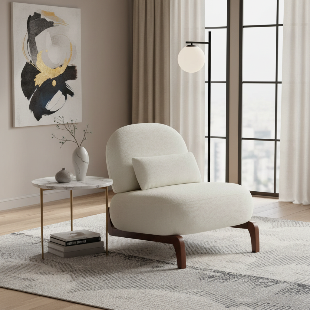 Chaise de coin en velours URBAN MEUBLE, pieds en bois massif, beige, 86,9 x 72,1 x 69,9 cm