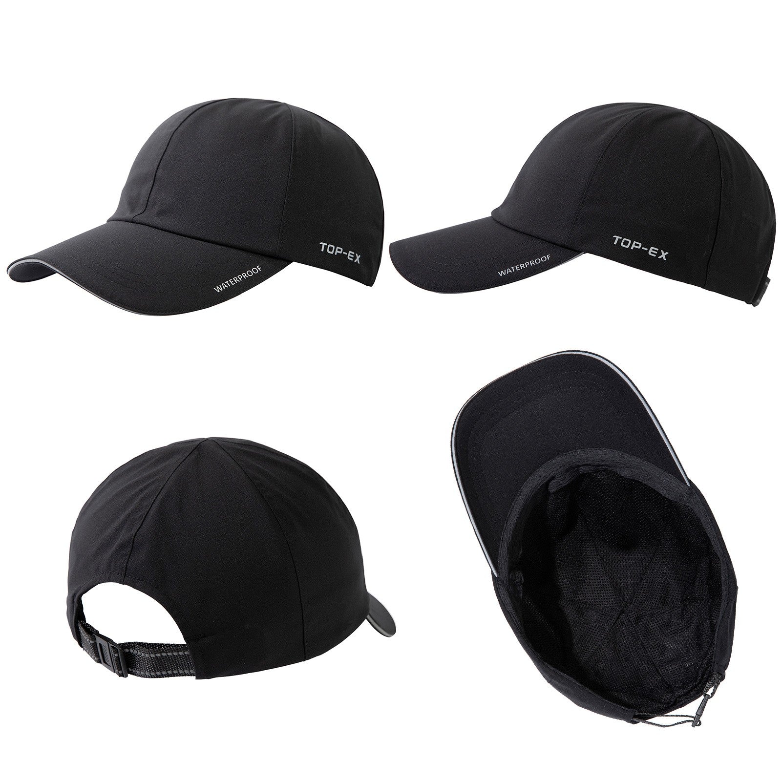 TOP-EX Casquette de course imperméable toutes conditions haute performance non structurée Urban Storm M/L Noir