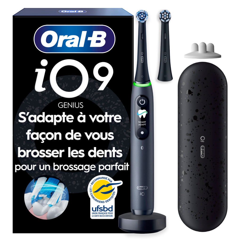 Oral-B iO9 Brosse à dents électrique Noir 2 brossettes Étui de voyage chargeur Édition cadeau
