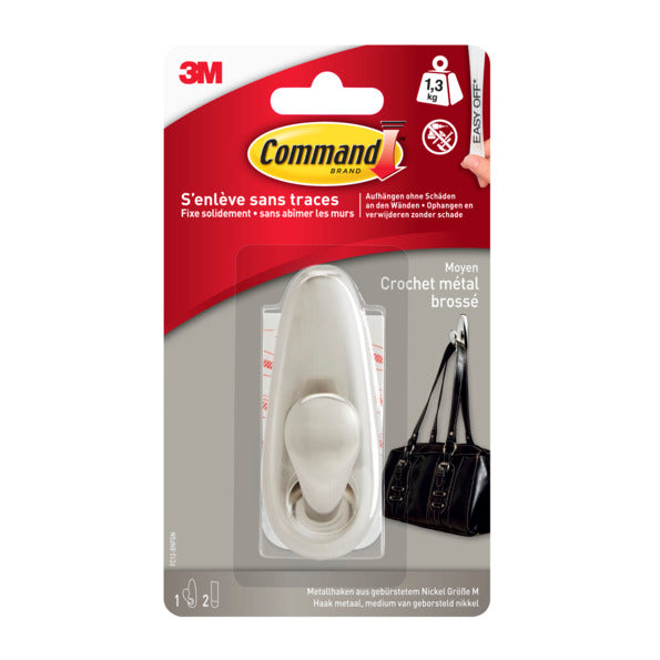 Command™Crochet métal déco Nickel Brossé Moyen Modèle