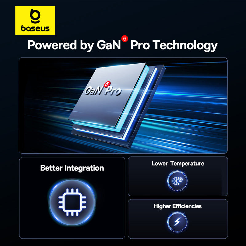 Baseus GaN6 Pro Chargeur rapide Gallium Nitride 2C + 2U 100 W - Noir Stellaire