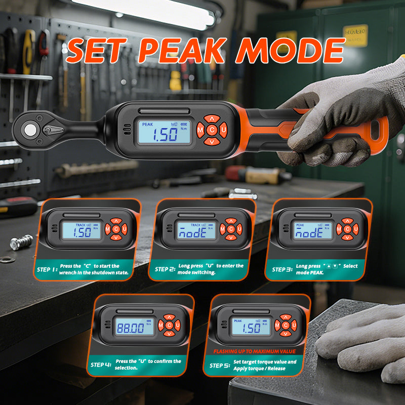 Clé dynamométrique numérique professionnelle Movecrab, entraînement 1/4", 0,6-12 N.m ±2 %, haute précision, affichage LED, triple alarme (Nm/in.lb/ft.lb/kg.cm), vibration