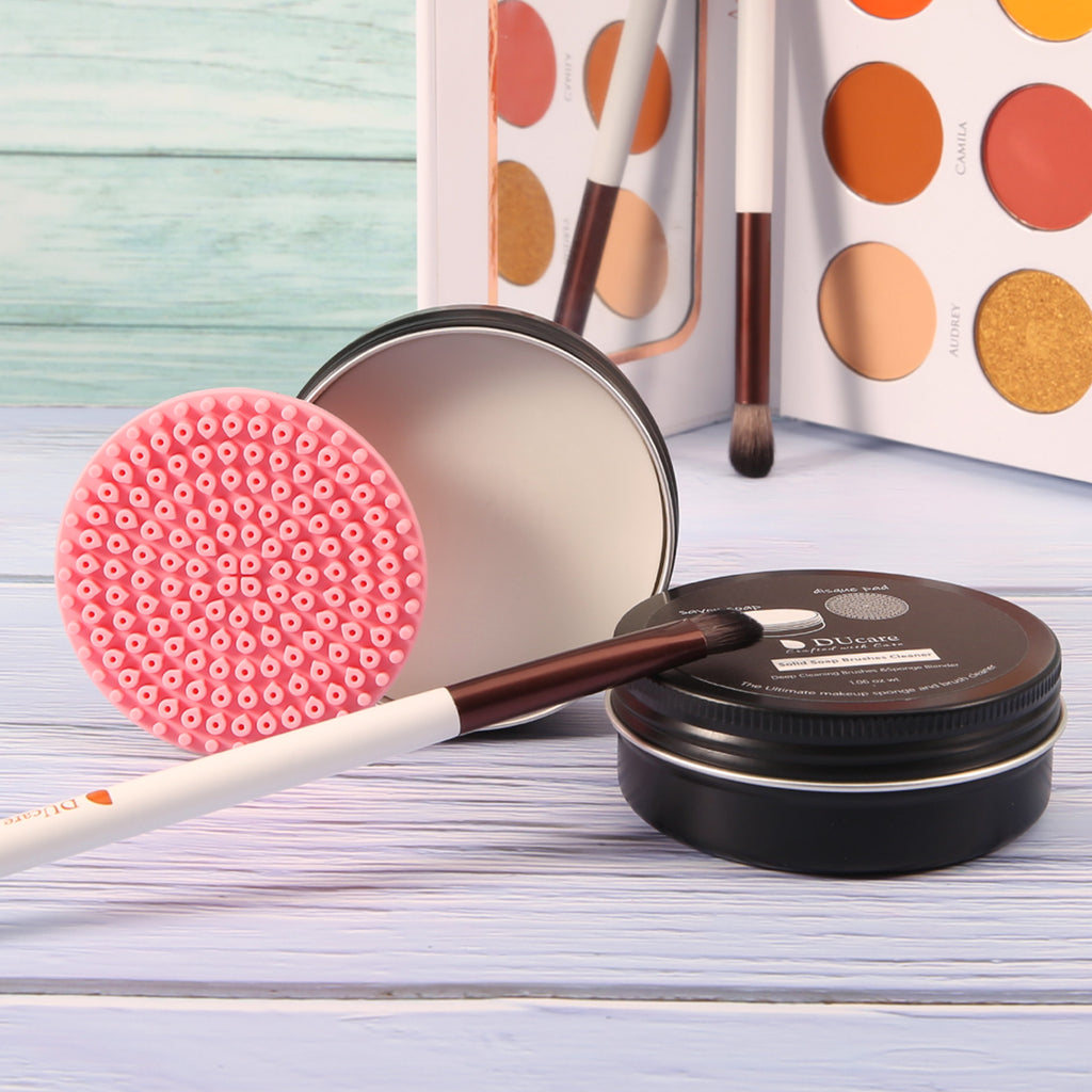 DUcare Kit de nettoyage pour pinceaux de maquillage : Savon nettoyant solide et tampon en silicone - Nettoyage facile des éponges et pinceaux