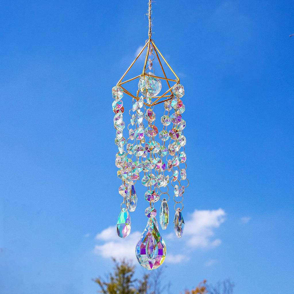 Ju7cer Carillon à vent en cristal irisé lumière et ombre 1 pièce - Décoration de carillon à vent suspendu, Attrape-lumière de jardin, Créateur d’arc-en-ciel pour mariages, Indispensable de Noël