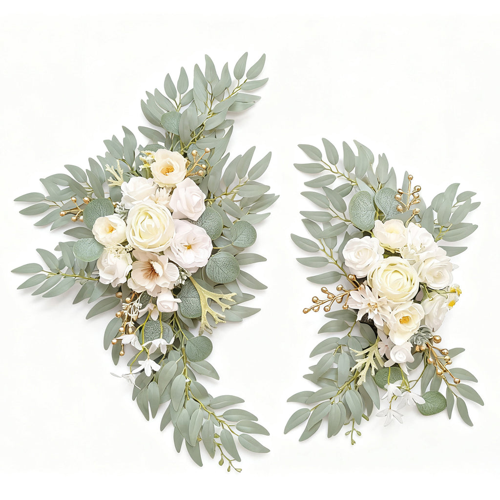 Wei's moment Guirlande de fleurs artificielle pour arche Lot de 2 pour panneaux de bienvenue de mariage Guirlande florale panneaux de cérémonie de réception de mariage Décoration (Blanc)