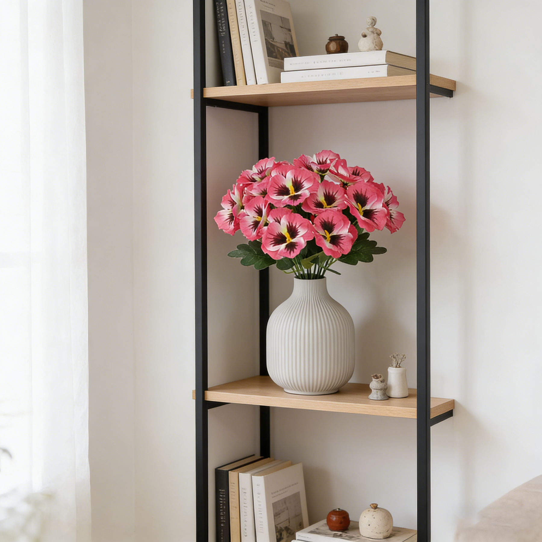 Yuejia Lot de 4 fleurs de pensées artificielles 11 po/28 cm, fleurs factices d'extérieur, plantes en plastique, fleurs artificielles en soie pour décoration de porche d'entrée, jardin