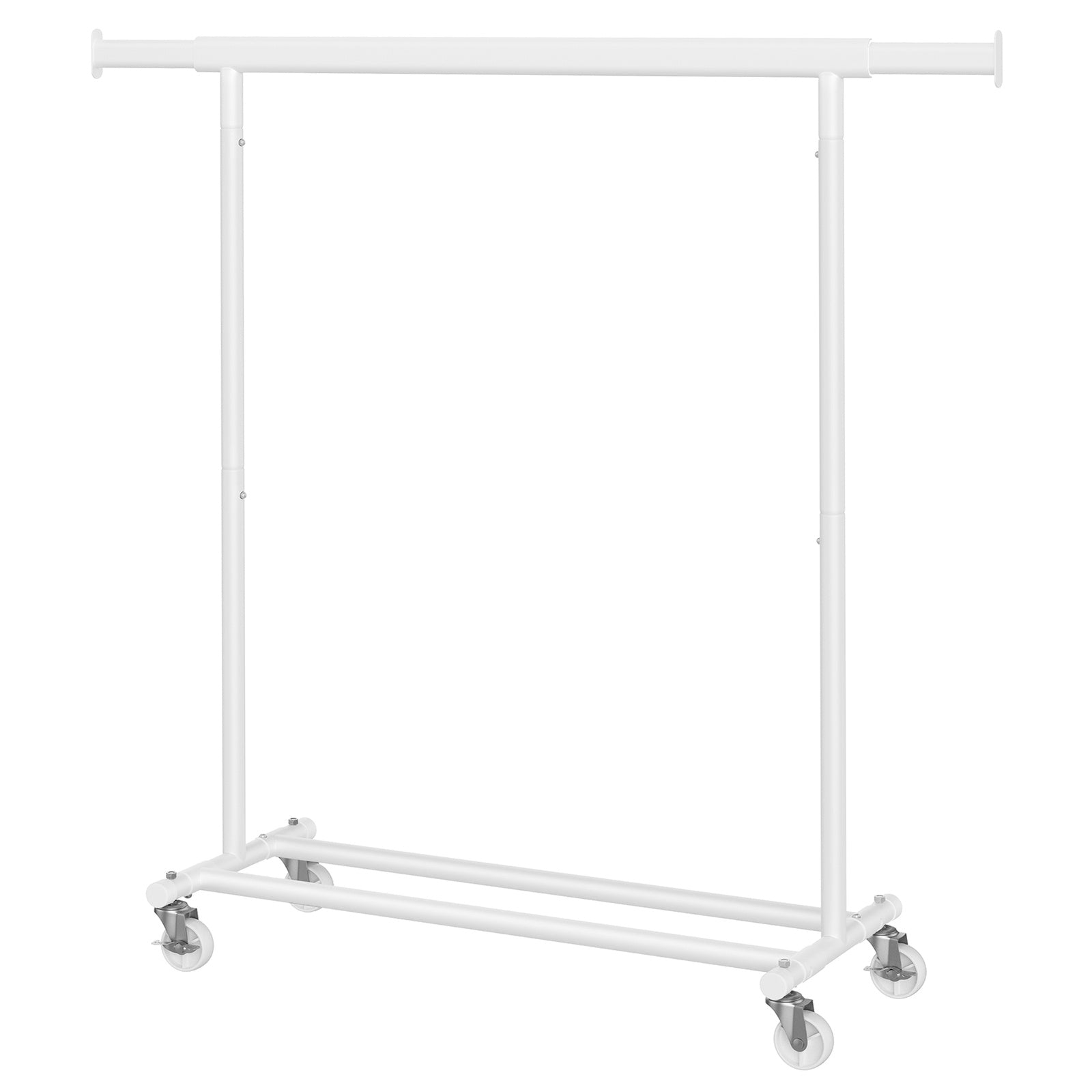 JOYFURNOS Portant à Vêtements sur Roulettes, Tringle à Vêtements Robuste, 45 x (92-132) x 161,5 cm, avec Tringle Extensible, Capacité de Charge 100 kg, Portable, Blanc