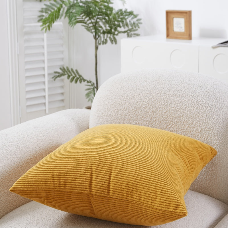 MEROPE Housse de coussin en velours côtelé polyester, 50 x 50 cm, Jaune, Lot de 1