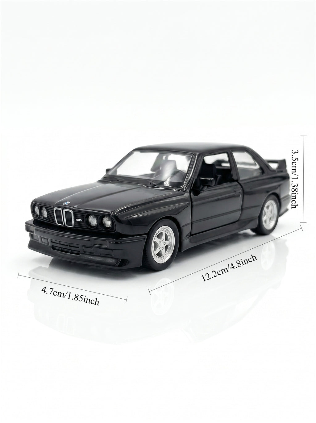 Voiture Miniature Échelle 1:36 BMW M3 (1987) - Noir, Métal Serti, Portes Ouvertes, Action à Recul, Cadeau d'Anniversaire