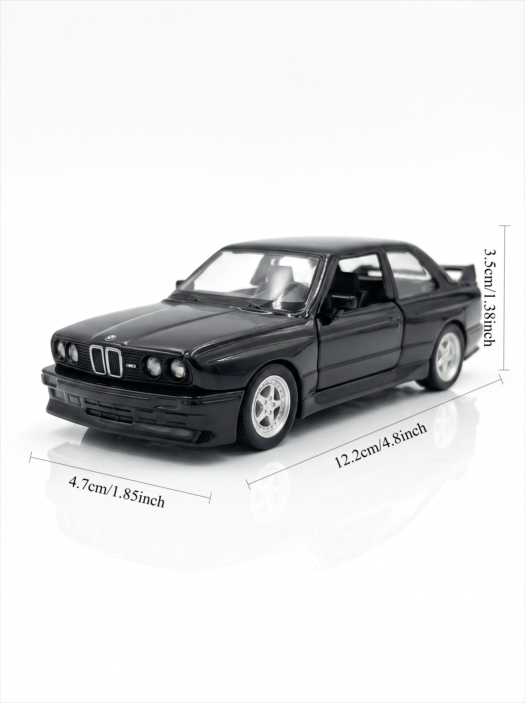 Voiture Miniature Échelle 1:36 BMW M3 (1987) - Noir, Métal Serti, Portes Ouvertes, Action à Recul, Cadeau d'Anniversaire