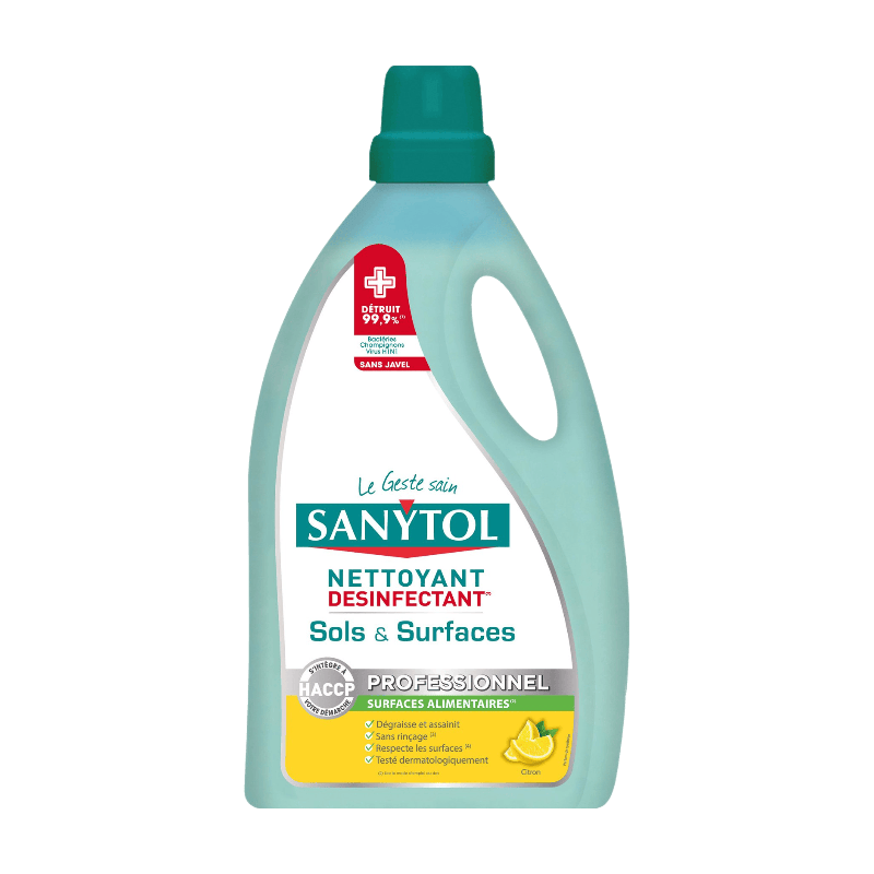 Sanytol Nettoyant Désinfectant Antibactérien pour Sols et Surfaces, Sans Javel, Citron, 5 L