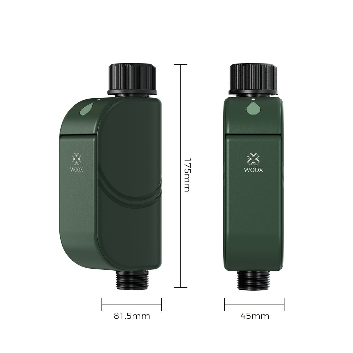 WOOX Minuteur d'arrosage intelligent R2603 Vert WiFi 6 2,4 GHz BLE 5,4 IP65 Contrôleur d'irrigation extérieur pour jardin Valves à solénoïde bistables Piles 4xAA Autonomie de 1,5 an 20 programmes Départ différé Anti-enfant Alexa Google 175x78x43,6 mm