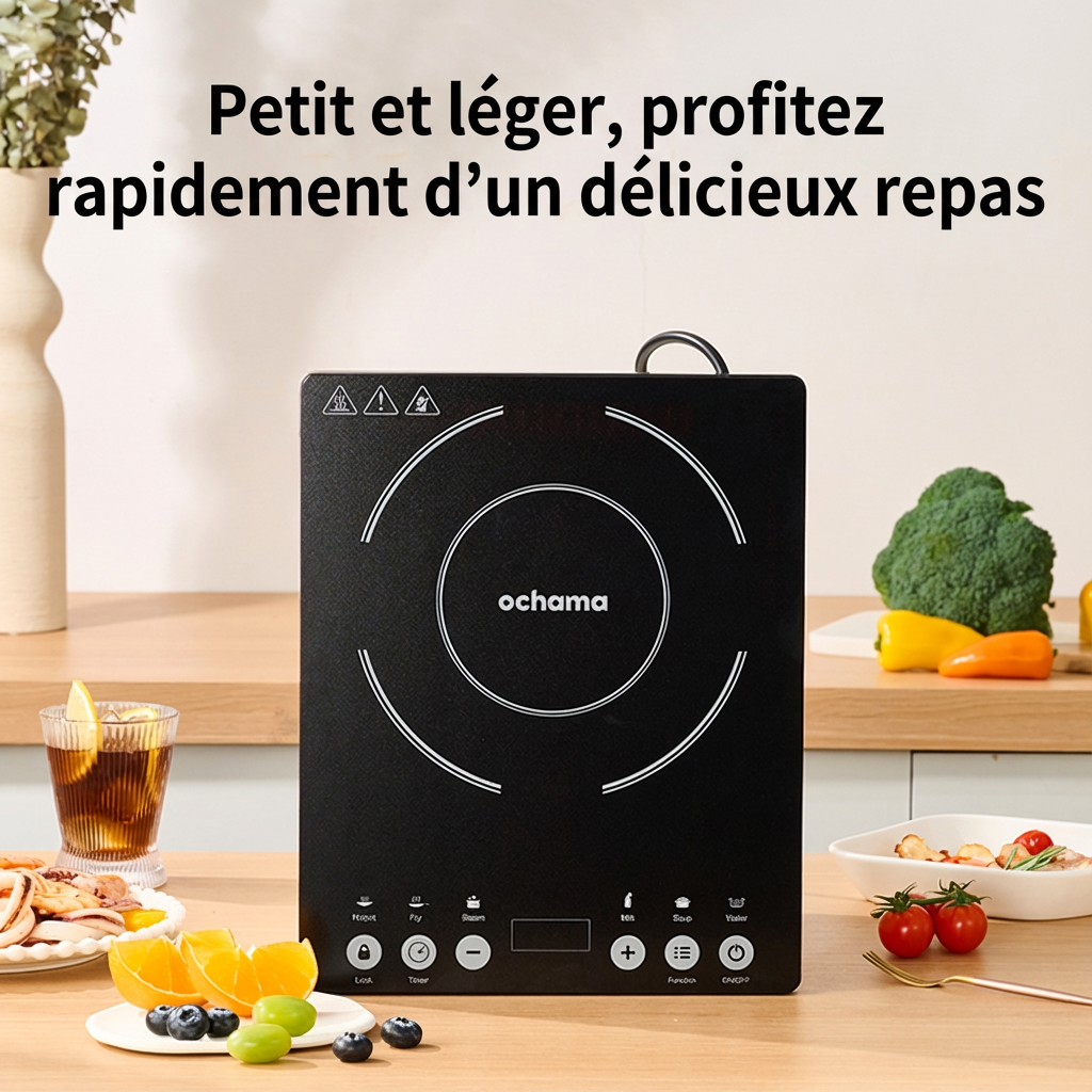 Ochama Plaque à induction 2000 W avec commande tactile, Panneau en verre résistant, 10 niveaux de puissance et 6 fonctions, Réchaud électrique pour cuisine domestique, Plaque de cuisson à induction