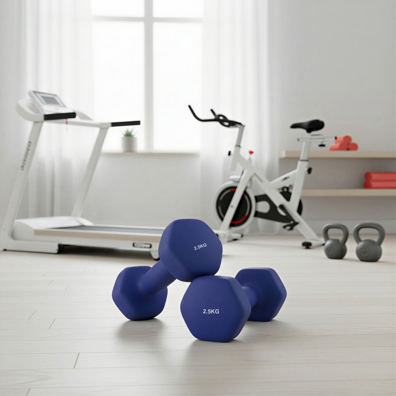 JOYFURNOSPaire d’haltères hexagonaux 2,5 kg, poids à main revêtus de néoprène pour entraînement à domicile, remise en forme et renforcement musculaire, bleu portuaire